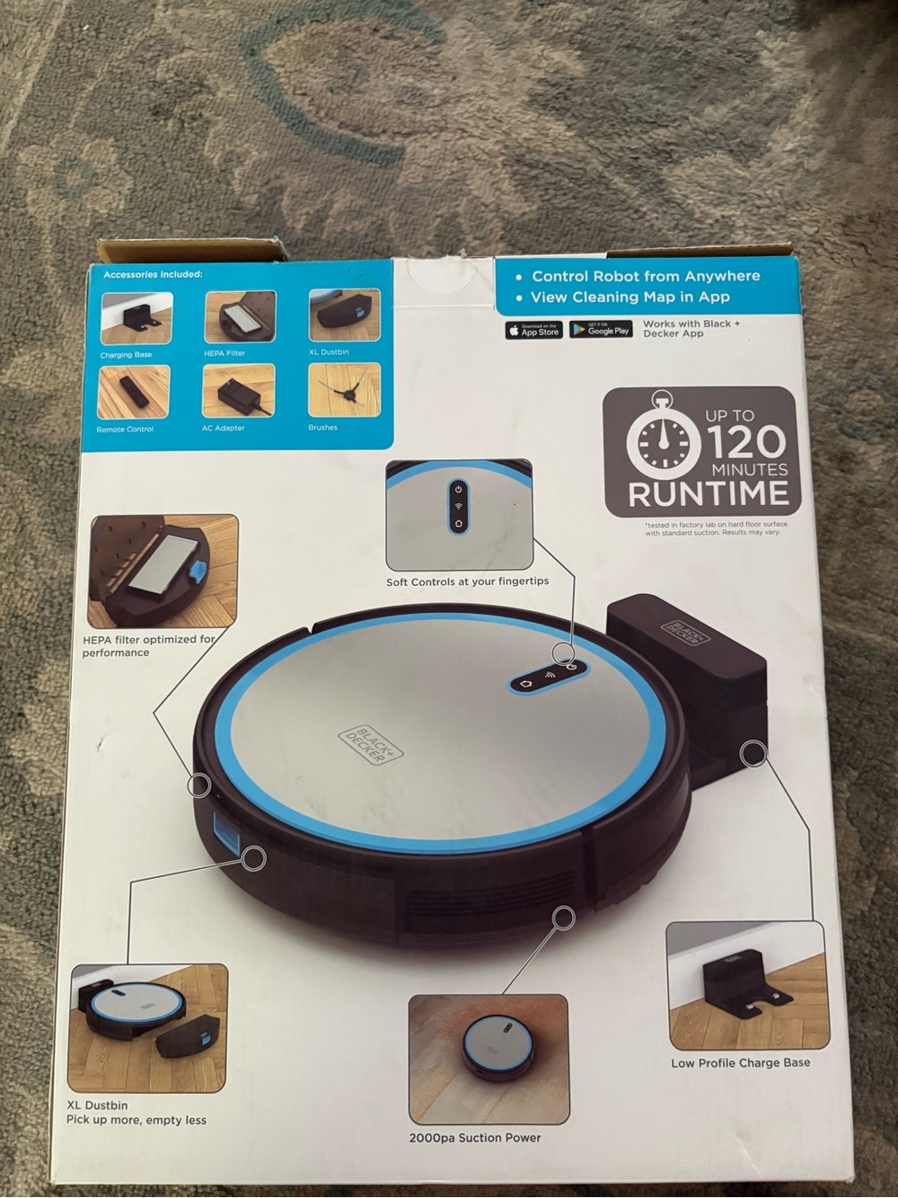 Black & Decker Roboseries Robot Vacuum with Blue Accent
